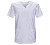 MISEMIYA - Abbigliamento Lavoro Unisex Collo Picco Maniche Corte Uniforme Clinica Ospedale Pulizia Veterinario IGIENE OSPITALITÁ - Ref.817 - Small, Bianco