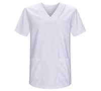 MISEMIYA - Abbigliamento Lavoro Unisex Collo Picco Maniche Corte Uniforme Clinica Ospedale Pulizia Veterinario IGIENE OSPITALITÁ - Ref.817 - X-Large, Bianco