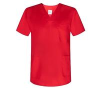 MISEMIYA - Abbigliamento Lavoro Unisex Collo Picco Maniche Corte Uniforme Clinica Ospedale Pulizia Veterinario IGIENE OSPITALITÁ - Ref.817 - X-Large, Rosso