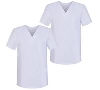 MISEMIYA - Pack*2 - Abbigliamento Lavoro Unisex Collo Picco Maniche Corte Uniforme Clinica Ospedale Pulizia Veterinario - Ref.817 - Medium, Bianco 68