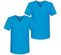 MISEMIYA - Pack*2 - Abbigliamento Lavoro Unisex Collo Picco Maniche Corte Uniforme Clinica Ospedale Pulizia Veterinario - Ref.817 - XX-Large, Azzurro 68