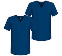 MISEMIYA - Pack*2 - Abbigliamento Lavoro Unisex Collo Picco Maniche Corte Uniforme Clinica Ospedale Pulizia Veterinario - Ref.817 - Large, Blu Marino 68