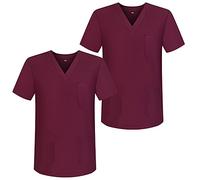 MISEMIYA - Pack*2 - Abbigliamento Lavoro Unisex Collo Picco Maniche Corte Uniforme Clinica Ospedale Pulizia Veterinario - Ref.817 - X-Small, Granato 68