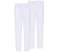 MISEMIYA - Pack 2 PCS - Pantaloni Unisex Vita Elastica Uniforme di Lavoro Clinica Ospedale - Large, Bianco 68