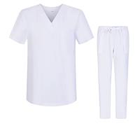 MISEMIYA - Uniformi Unisex Set Camice - Uniforme Medica con Maglia e Pantaloni Uniformi Mediche Camice Uniformi sanitarie - Ref.G713-6802 - X-Small, Bianco 68