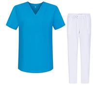 MISEMIYA - Uniformi Unisex Set Camice - Uniforme Medica con Maglia e Pantaloni Uniformi Mediche Camice Uniformi sanitarie - Ref.G713-6802 - Medium, Azzurro 68