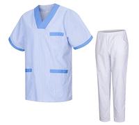 MISEMIYA - Uniformi Unisex Set Camice - Uniforme Medica con Maglia e Pantaloni Uniformi Mediche Camice Uniformi sanitarie T817-8312-BLANCO - Large, Celteste T817-4