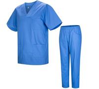 MISEMIYA - Uniformi Unisex Set Camice - Uniforme Medica con Maglia e Pantaloni Uniformi Mediche Camice Uniformi sanitarie - Ref.8178 - XX-Large, Azzurro 21
