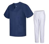 MISEMIYA - Uniformi Unisex Set Camice - Uniforme Medica con Maglia e Pantaloni Uniformi Mediche Camice Uniformi sanitarie 817-8312-BLANCO - X-Small, Blu Navy