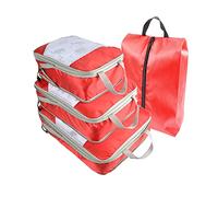 MisFox Set di 4 cubi da imballaggio con compressione per scarpe, borsa da viaggio, borsa per vestiti, organizer per bagagli, impermeabile, organizer per valigie e zaini, Colore: rosso, 30×20×10 cm,
