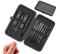 MisFun 12 Pezzi Set Manicure, Kit Pedicure Set Manicure Professionale, in Acciaio Inox Sets di Manicures per Unghie, Sets di Bellezza Portatile, Include Nero Custodia da Viaggio, per Viaggi