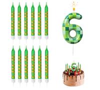MisFun 13 Pezzi Pixel Candle Decorazioni Candela 6 Anni Personalizzate Verde Pixeled Candele Compleanno Bambini Decorazione Festa Compleanno Candele Torta per Ragazzi Ragazze Bambini