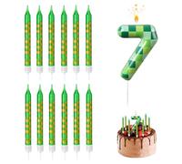 MisFun 13 Pezzi Pixel Candle Decorazioni Candela 7 Anni Personalizzate Verde Pixeled Candele Compleanno Bambini Decorazione Festa Compleanno Candele Torta per Ragazzi Ragazze Bambini