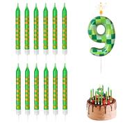 MisFun 13 Pezzi Pixel Candle Decorazioni Candela 9 Anni Personalizzate Verde Pixeled Candele Compleanno Bambini Decorazione Festa Compleanno Candele Torta per Ragazzi Ragazze Bambini