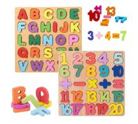 MisFun 2 Pezzi Alfabeto Puzzle Tavola, Puzzle Bambini, 3D Puzzle Legno Bambini, Numeri Lettere Puzzle Tavola, Giocattolo Educativi per Bambini, Materiale Educativo per i Bambini, Numero Colorato