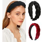 MisFun 2 Pezzi Cerchietto Capelli Donna, Cerchietti per Capelli Velluto Intrecciati, Turbante Fasce, Vintage Eleganti Fermacapelli, Fasce Capelli Donna per L'uso Quotidiano e Feste(Nero, Rosso)