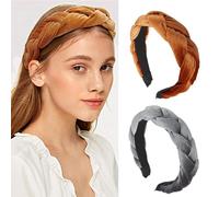 MisFun 2 Pezzi Cerchietto Capelli Donna, Cerchietti per Capelli Velluto Intrecciati, Turbante Fasce, Vintage Eleganti Fermacapelli, Fasce Capelli Donna per L'uso Quotidiano(Grigio, Marrone)