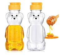 MisFun 2 Pezzi Dosatore Miele, Bottiglia di Miele Dell'orso, Bottiglie Per Miele in Plastica Trasparente da 250 ML, Contenitore Riutilizzabile Per Miele Per Uso Alimentare, Per Conservare ed Erogare
