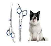 MisFun 2 Pezzi Forbici Toelettatura Cani Curva, Set per Capelli per Animali Domestici Acciaio Inossidabile, Forbici per Gatti per Toelettatura, per Animali e Cani per Tagliare I Capelli (Blu)