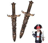 MisFun 2 Pezzi Spada Giocattolo in Plastica, Coltello Finto Non Affilato, Spada Pirata per Oggetti di Scena Costume Pirata, Festa Pirata (Oro Antico)