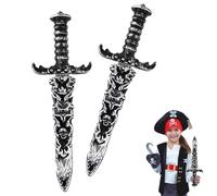 MisFun 2 Pezzi Spada Giocattolo in Plastica, Spada Giocattolo Pugnale Pirata, Coltello Finto Non Affilato, Spada Pirata per Oggetti di Scena Costume Pirata, Festa Pirata (Argento)