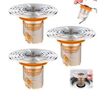MisFun 3 Pezzi Tappo Scarico Doccia, Tappo per Lavandino Bagno con Chiusura Automatica, Tappo Doccia Antiodore, 32-42mm Tappo Lavandino Bagno, per Bagno, Giardino, Lavanderia