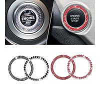 MisFun 4 Pezzi Accessori Auto Interno, Anello Adesivo Con Strass Per Auto, Auto Motor Start Stop Button Ring, Avviatore Di Accensione E Anello Per Manopola, Accessori Auto Donna (Nero Rosso)