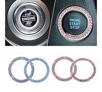 MisFun 4 Pezzi Accessori Auto Interno, Anello Adesivo Con Strass Per Auto, Auto Motor Start Stop Button Ring, Avviatore Di Accensione E Anello Per Manopola, Accessori Auto Donna (Blu Rosa)