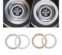 MisFun 4 Pezzi Accessori Auto Interno, Anello Adesivo Con Strass Per Auto, Auto Motor Start Stop Button Ring, Avviatore Di Accensione E Anello Per Manopola, Accessori Auto Donna (Oro Bianco)
