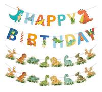 MisFun 4 Pezzi Banner di Buon Compleanno Decorazione a Tema Dinosauro Banner Ghirlanda di Buon Compleanno per Compleannos Decorazione per Feste a Tema Foresta Happy Birthday Decorazioni