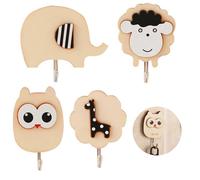 MisFun 4 Pezzi Ganci Autoadesivi per Bambini, Stampe Animali Appendiabiti Bambini, Gancio per Bambini in Legno, Ganci Creativi Decorativi, Attaccapanni Bambini per Asciugamani Ombrelli Cappelli