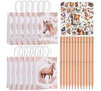 MisFun 74 Pezzi Regalini Fine Festa Compleanno Bambini Gadget Compleanno Set di 12 Matite a Cavallo 12 Sacchetti Regalo per Cavalli e 50 Adesivi per Cavalli per Bambini Ragazzi e Ragazze