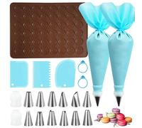 MisFun Tappetino da Forno Macarons in Silicone, 48 Cavità Tappetino Silicone Tappetino Silicone Forno, Attrezzato 2 Sac à Poche, 12 Beccucci da Pasticceria, Per Macarons Cupcake, Dessert