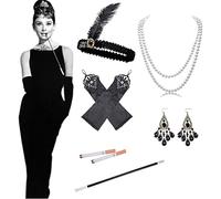MISHAER 1920 Accessori Set,Accessori Gatsby,guanti lunghi,alla moda con fascia, collana con perle e accessori per donne, Charleston Fancy Set per Natale (silver)