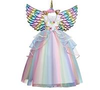 Misia Luxury Rainbow Princess Unicorn Dress for Girls Halloween Cosplay Costume