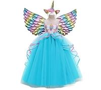 Misia Luxury Rainbow Princess Unicorn Dress for Girls Halloween Cosplay Costume