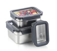 Misichao Contenitori ermetici per alimenti in acciaio inox con coperchio, impilabili, per cucina e dispensa, a prova di perdite, riutilizzabili, in metallo Bento (450 ml, 1100 ml, 2500 ml)