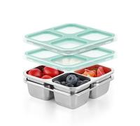 Misichao Scatole per snack in acciaio inox con 4 scomparti, riutilizzabili, piccole scatole per il pranzo Bento, per bambini e adulti, contenitori divisi per la preparazione dei pasti per scuola