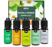 MISIJI Set di oli essenziali per diffusori，per la casa, lavanda, menta, tea tree, eucalipto, arancio, 5 X 10ML