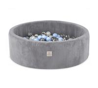 Misioo Ball pool, grigio, rotondo, velluto a coste premium, 90x30, 200 palline: perla, blu brillante, argento