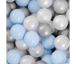 MISIOO Palline da bagno - 300 palline da 6 cm - blu - perla - argento - palline morbide e non tossiche - giocattoli per bambini. Perfetto per il gioco creativo e la promozione delle capacità motorie