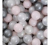 MISIOO Palline per bagno di palline, 150 pezzi, palline da bagno di palline, diametro 6 cm, palline di plastica realizzate in 100% LDPE, giocattolo per bambini, rosa chiaro/perline/argento