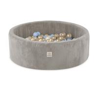 Misioo Piscina di palline, beige, rotonda, velluto a coste premium, 90x30, 200 palline: Perla, blu brillante, oro