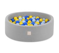MISIOO Piscina di palline intelligente - Per bambini e cameretta - 200 palline - Giocattolo - Lavabile in lavatrice - Öko-Tex - 90 x 30 cm - Grigio chiaro - Blu/Giallo/Azzurro