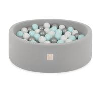 MISIOO Smart - Bagno per palline, per camera dei bambini, 200 palline, giocattolo, lavabile in lavatrice, Öko-Tex 90 x 30 cm, grigio chiaro, menta, argento/bianco