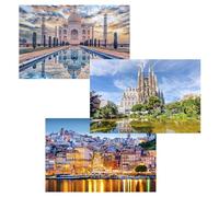 MISITU Mini puzzle per adulti, 150 pezzi, per bambini di età superiore ai 14 anni (Taj Mahal, Porto, Cattedrale Sagrada Familia), confezione da 3