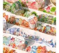MisKepaa 6 Rolls PET Washi Tape Set,Town Adesivi Accessori per Journaling,Junk Journal,Notebook,DIY Craft,Phone Case,Photo Frame,Calendar(Nordic Town)