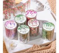 MisKepaa Adesivi Scrapbooking Tape with Fiori, 6 Rolls Flowers Scrapbook Stickers, PET Washi Tape Set for Scrapbooking, Junk Journaling, Bullet Journal, DIY Crafts, Painting