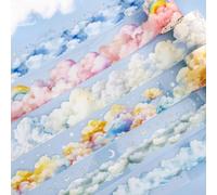 MisKepaa Set di 6 adesivi a tema cloud PET Washi Tape Aesthetic Stickers, 40 mm x 2 m, impermeabili, per diario, accessori, album fotografici, quaderni, bricolage, serie cloud