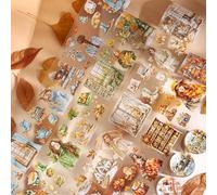 MisKepaa Set di 6 adesivi per album di ritagli, per bullet journal, vintage, foglie a tema PET Washi Tape Aesthetic Stickers, decorazione per accessori per giornali, album fotografici, telefoni mobili